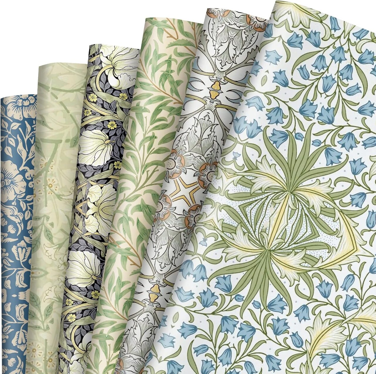 12 Sheets William Morris Floral Wrapping Paper – Greenery Gift Wrap, 19.7"x27.6" for DIY Crafts, Wedding & Birthday